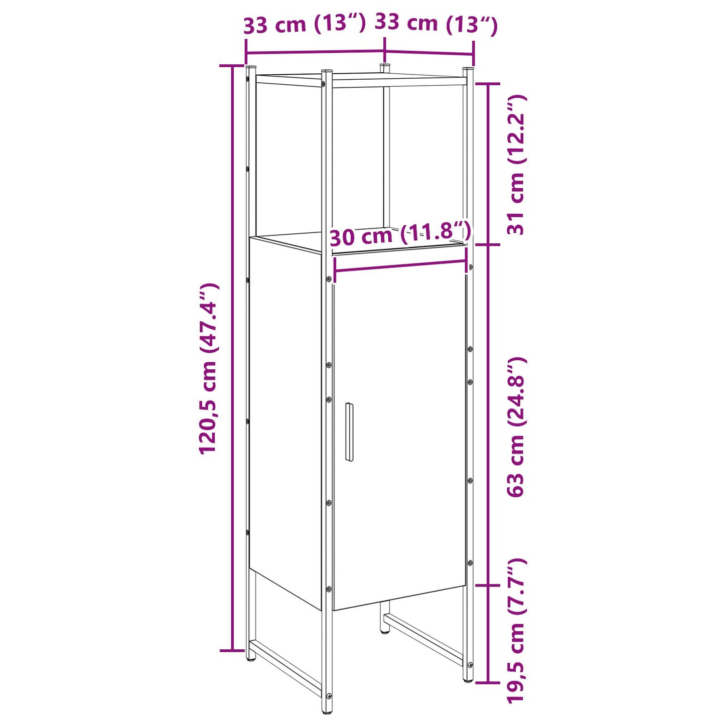 vidaXL Badezimmer Schrank Schwarz Eiche 33x33x120,5 cm Holzwerkstoff