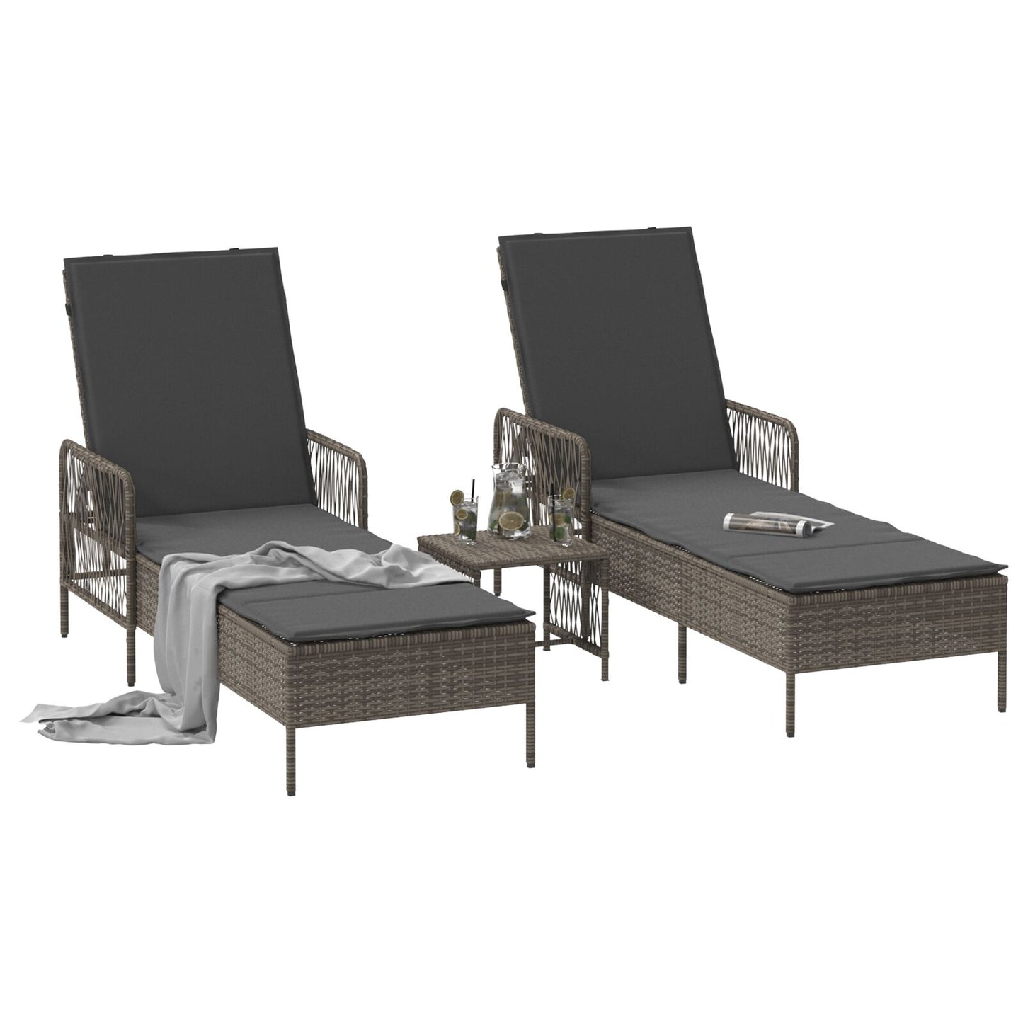 vidaXL Sonnenliege Set Set aus 3 Grau und Dunkelgrau PE Rattan
