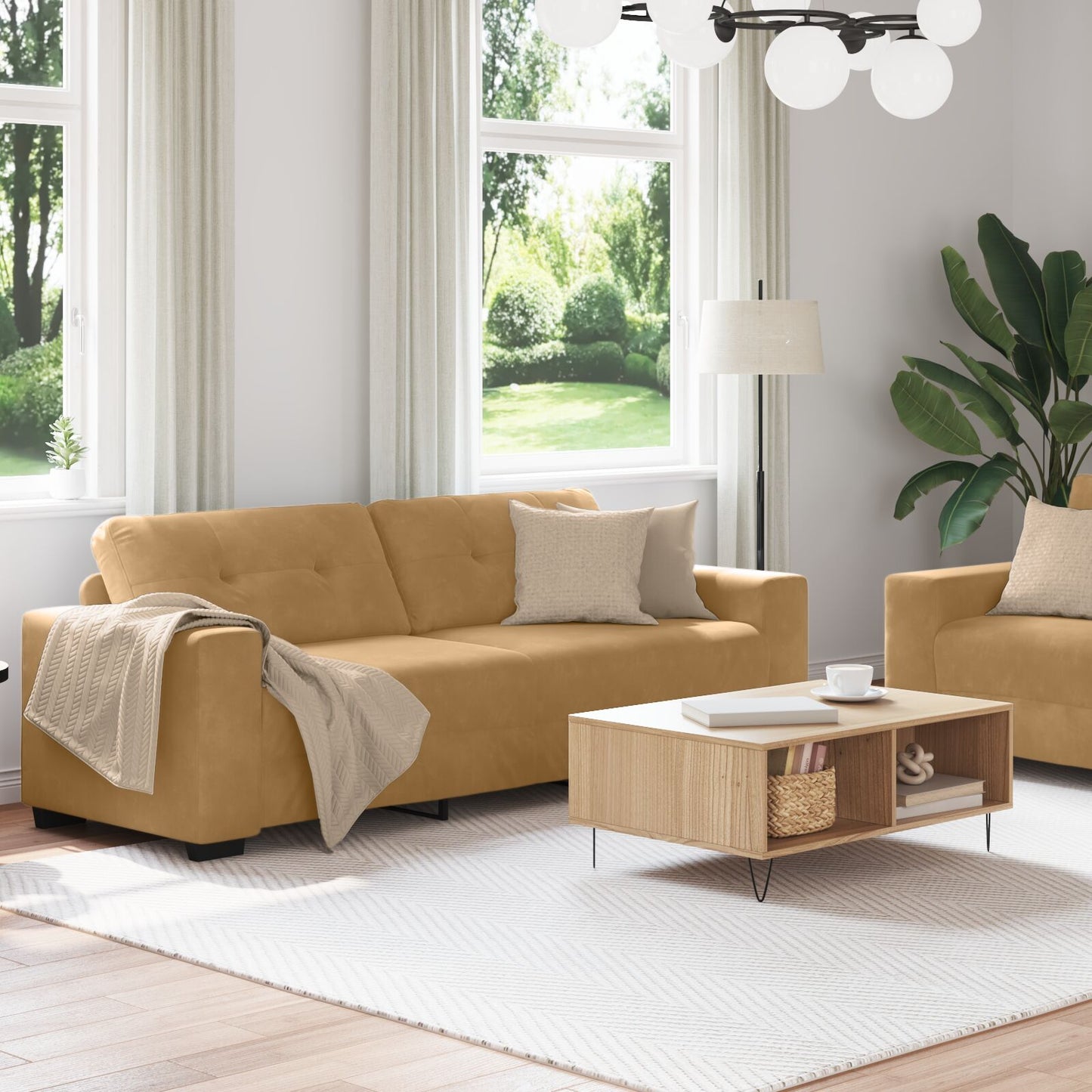 vidaXL 2-teiliger Sofa-Set mit Kissen aus braunem Samt