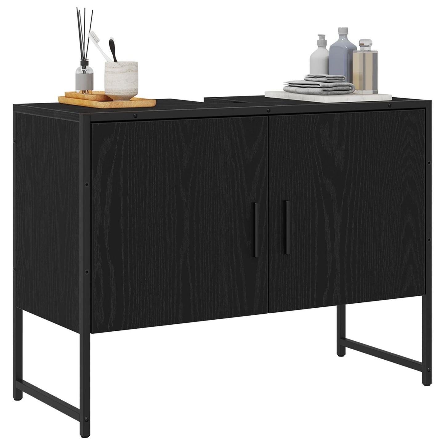 vidaXL Badezimmer Waschbecken Schrank Schwarz Eiche 80x33x60 cm Spanplatte