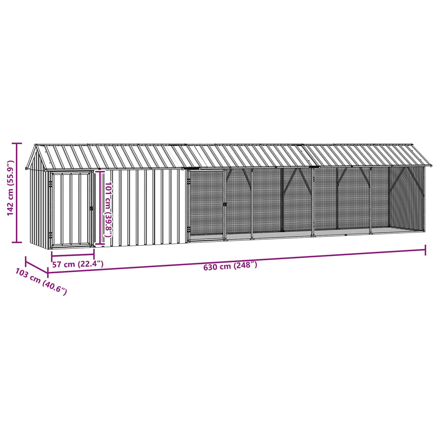 vidaXL Vogelvoliere mit Erweiterung Anthrazit 112x640x141 cm Stahl