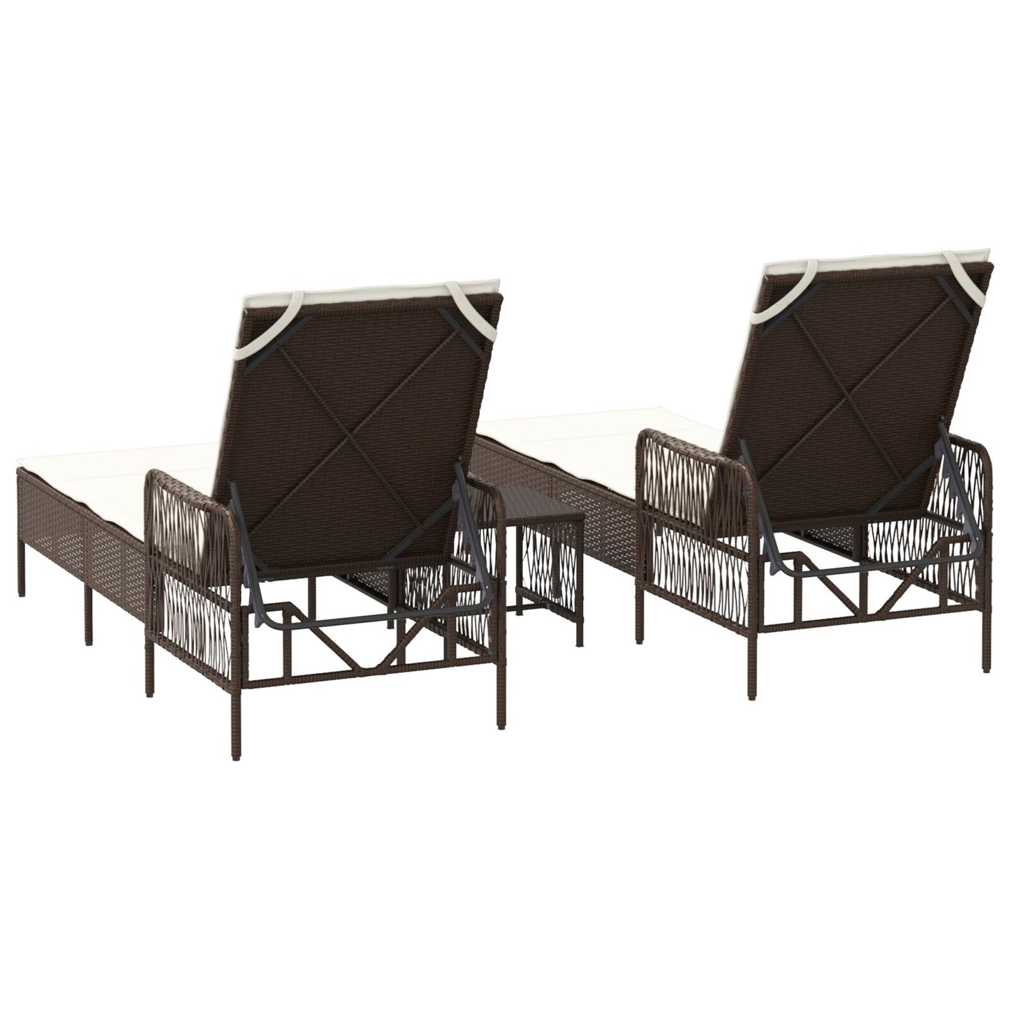 vidaXL Sonnenliege Set 3-teilig Braun und cremeweiß PE Rattan, Metall