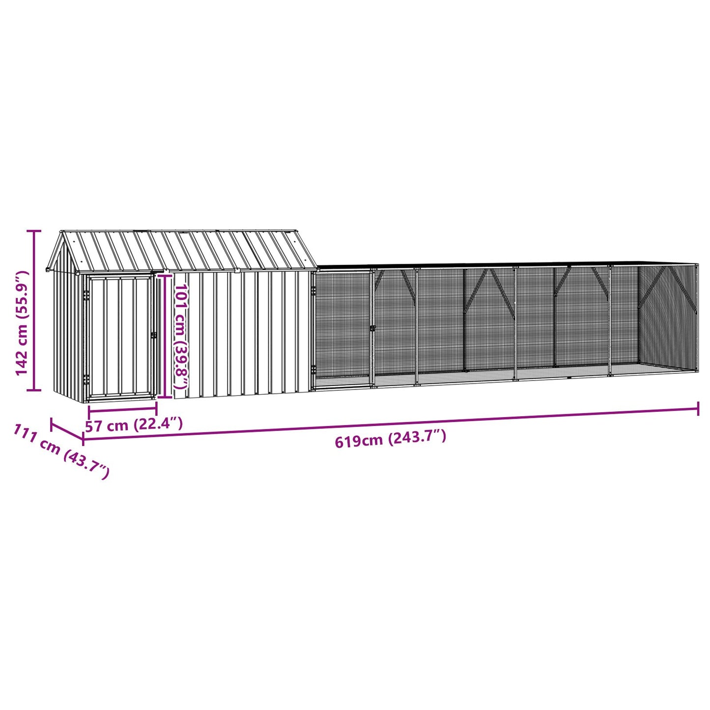 vidaXL Vogelvoliere mit Erweiterung Anthrazit 112x619x141 cm Stahl