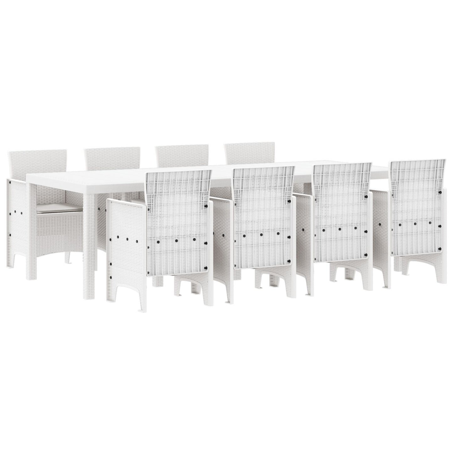 vidaXL Garten Essgruppe 9-teilig Weiß Rattan, Glas Ergonomisch