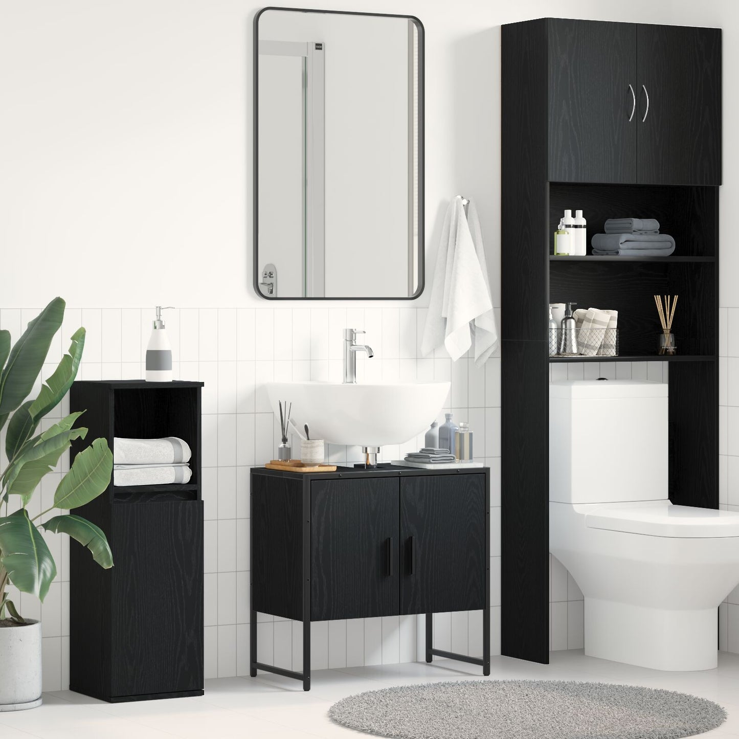 vidaXL Badezimmer Waschbecken Schrank Schwarze Eiche 60x33x60 cm Holzwerkstoff