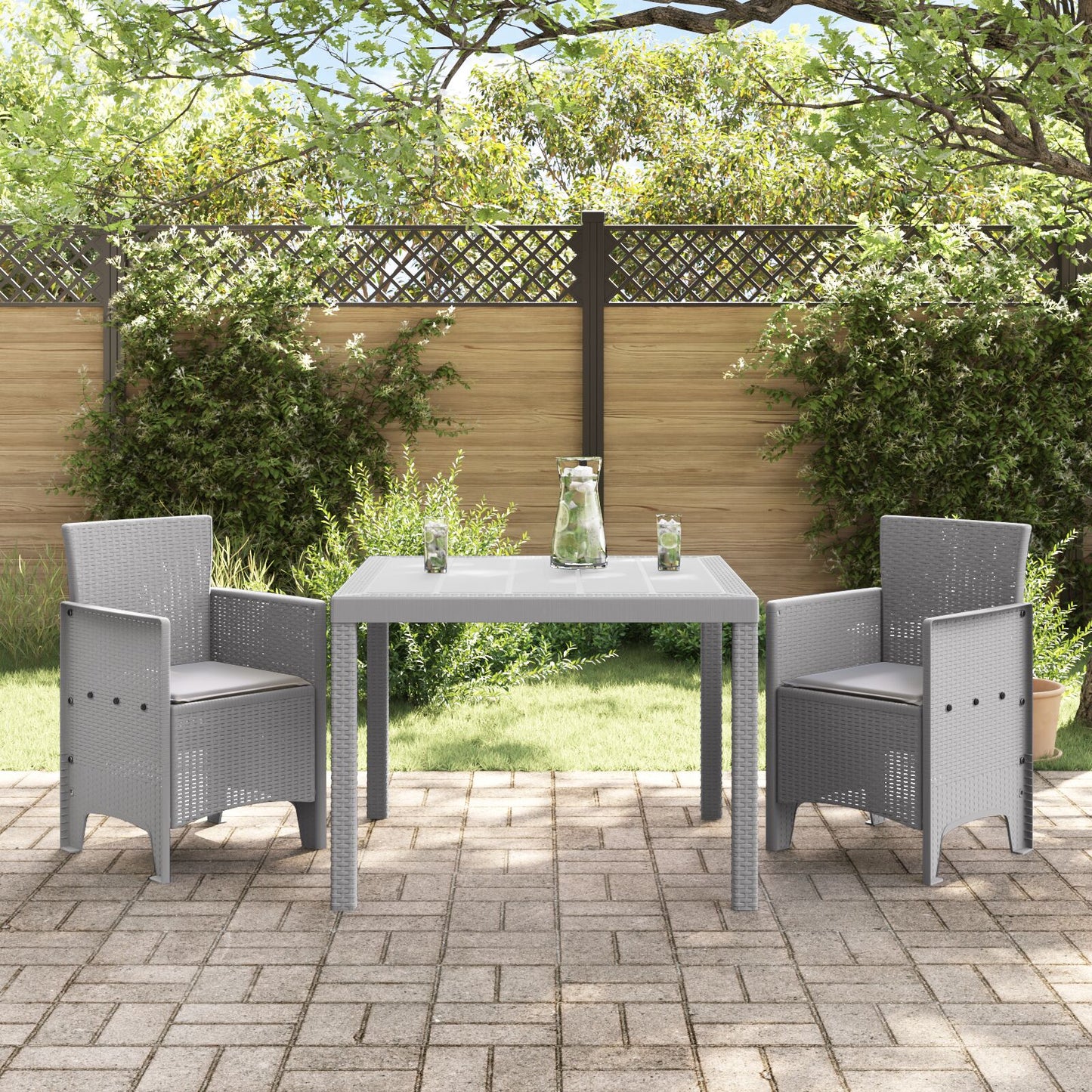 vidaXL 3-teiliges Garten-Esszimmer-Set mit Kissen – Hellgraues Poly-Rattan