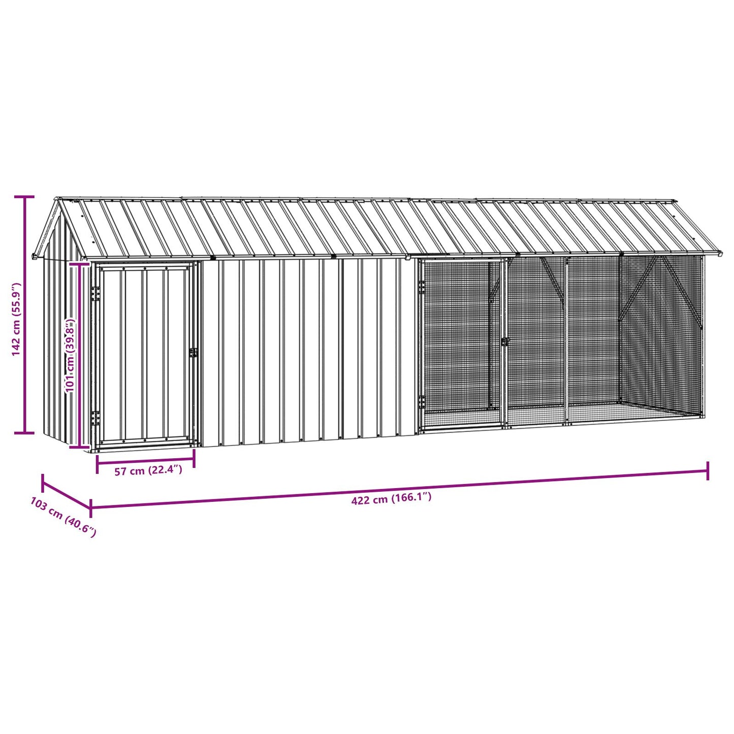 vidaXL Vogelvoliere mit Erweiterung Anthrazit 112x442x141 cm Stahl