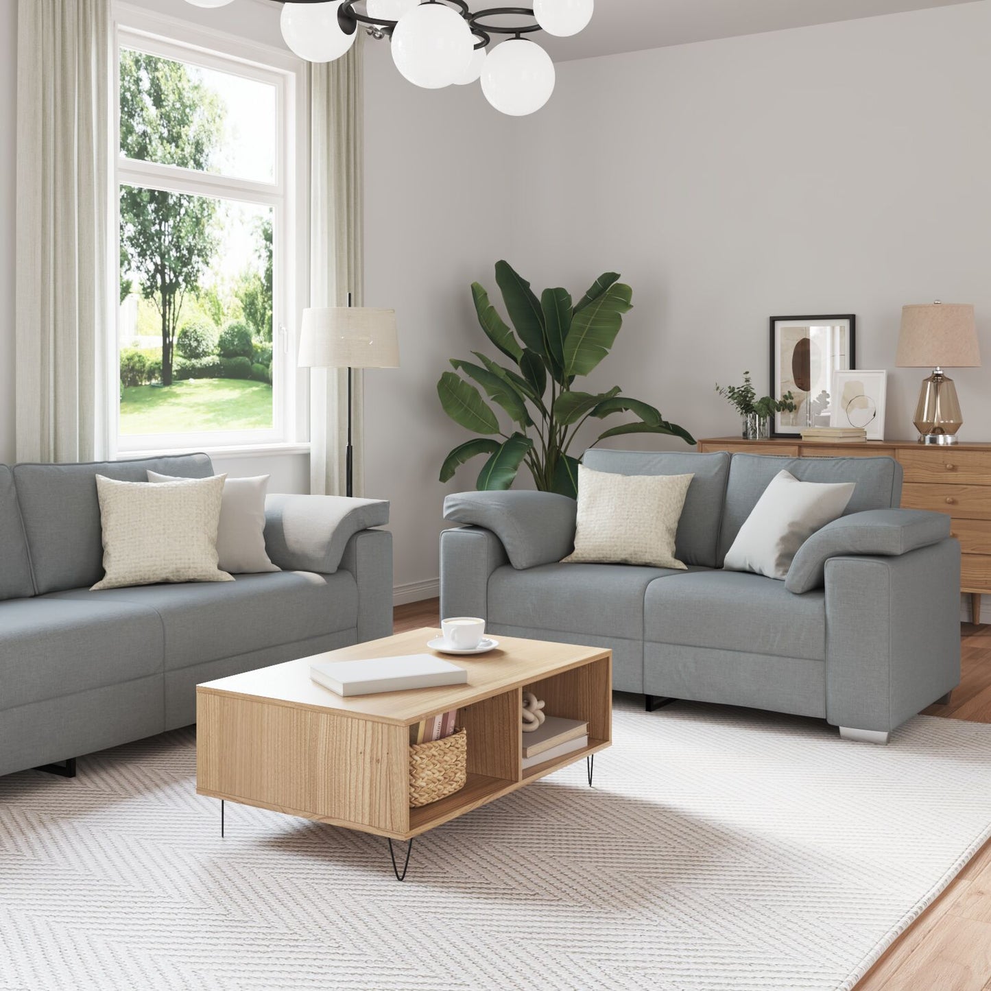 vidaXL 2-teiliges Sofaset mit Kissen in Hellgrau aus Stoff