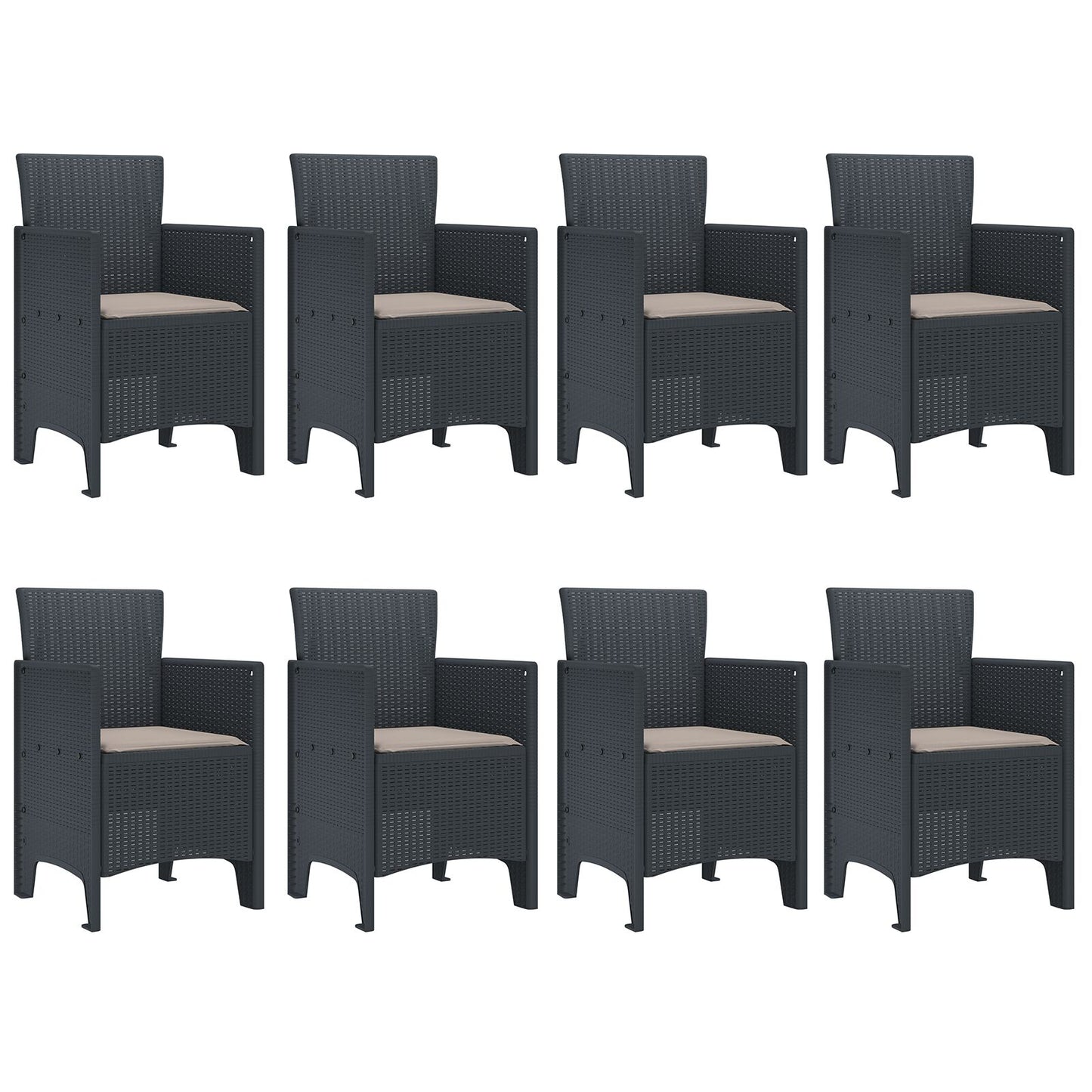 vidaXL 9-teiliges Garten-Ess-Set mit Kissen Anthrazit Poly-Rattan