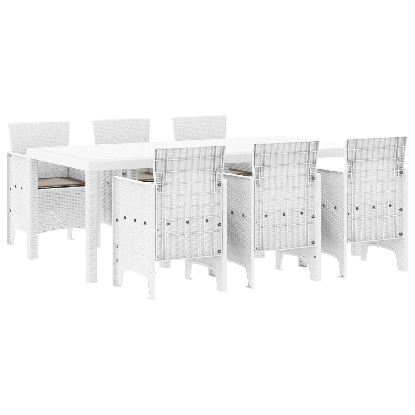 vidaXL 7-teiliges Garten Essgruppe mit Kissen Weiß Poly-Rattan
