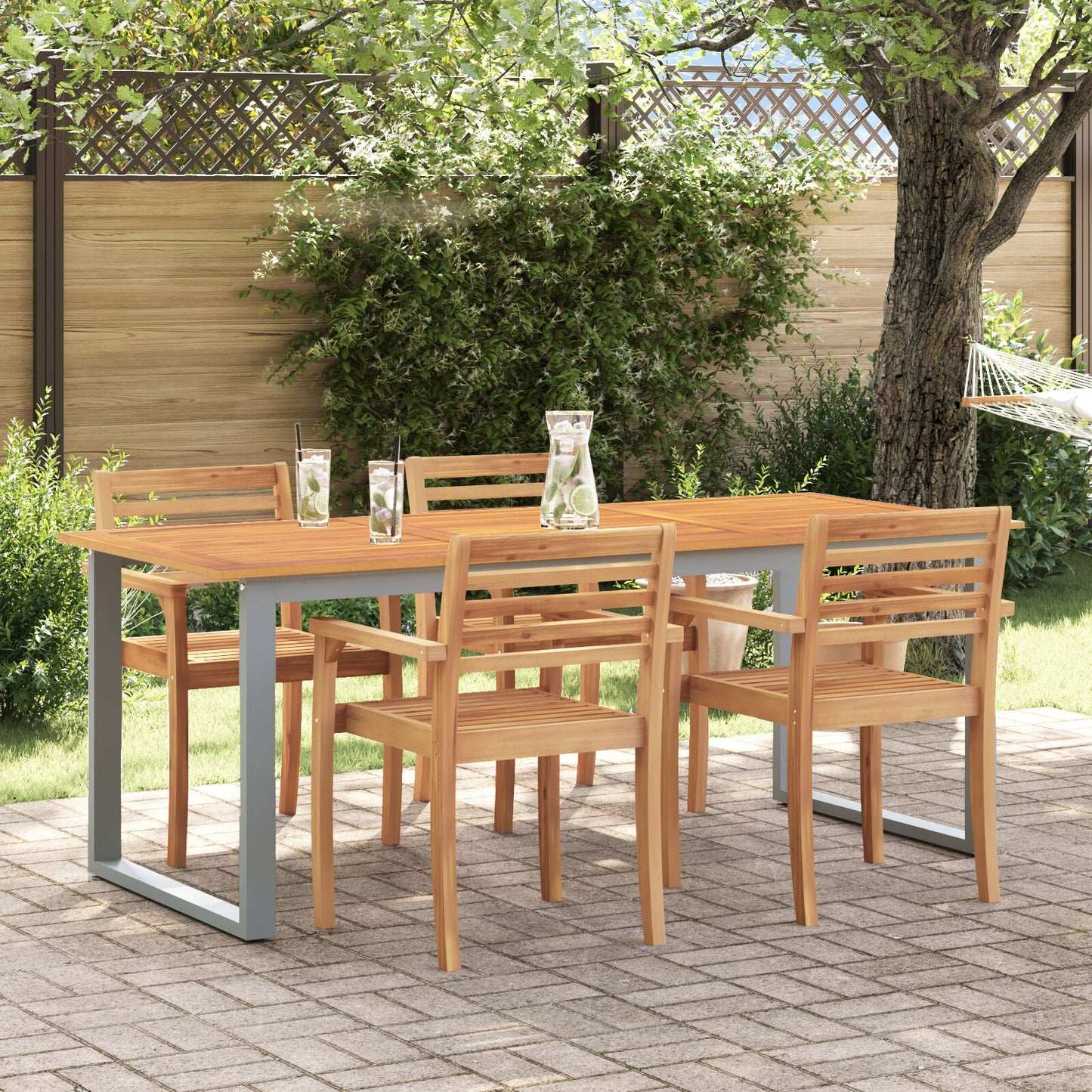 vidaXL Gartentisch Grau 160x80x75 cm Stahl & Massivholz Akazie