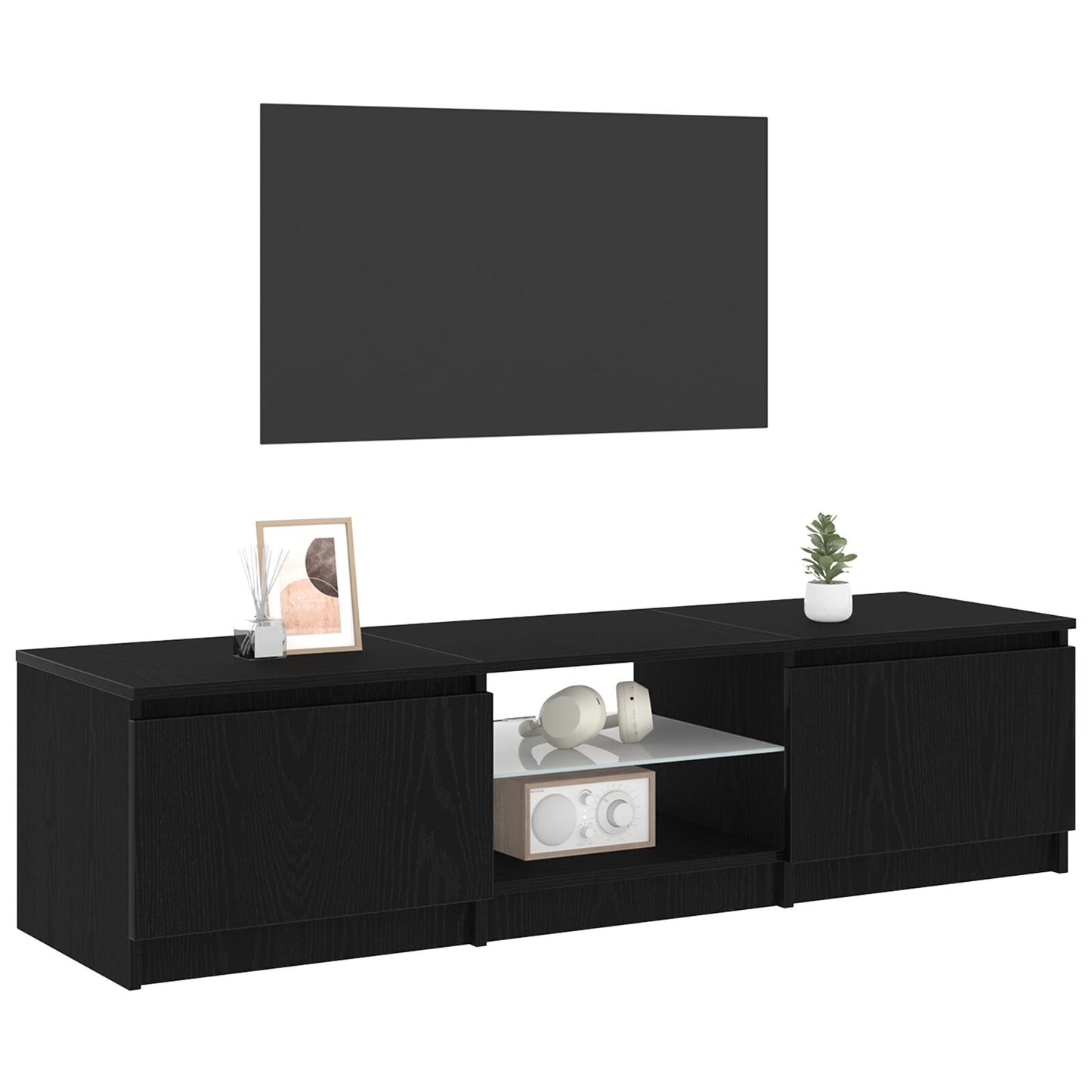 vidaXL TV-Schrank mit LED-Lichtern in Schwarz und Eiche, 140x40x35,5 cm, aus Holzwerkstoff