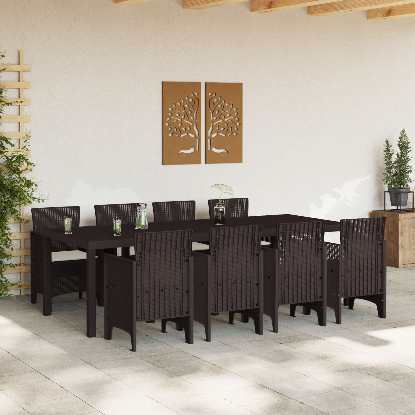 vidaXL 9-teiliges Garten-Esszimmer-Set mit Kissen Braun Poly-Rattan