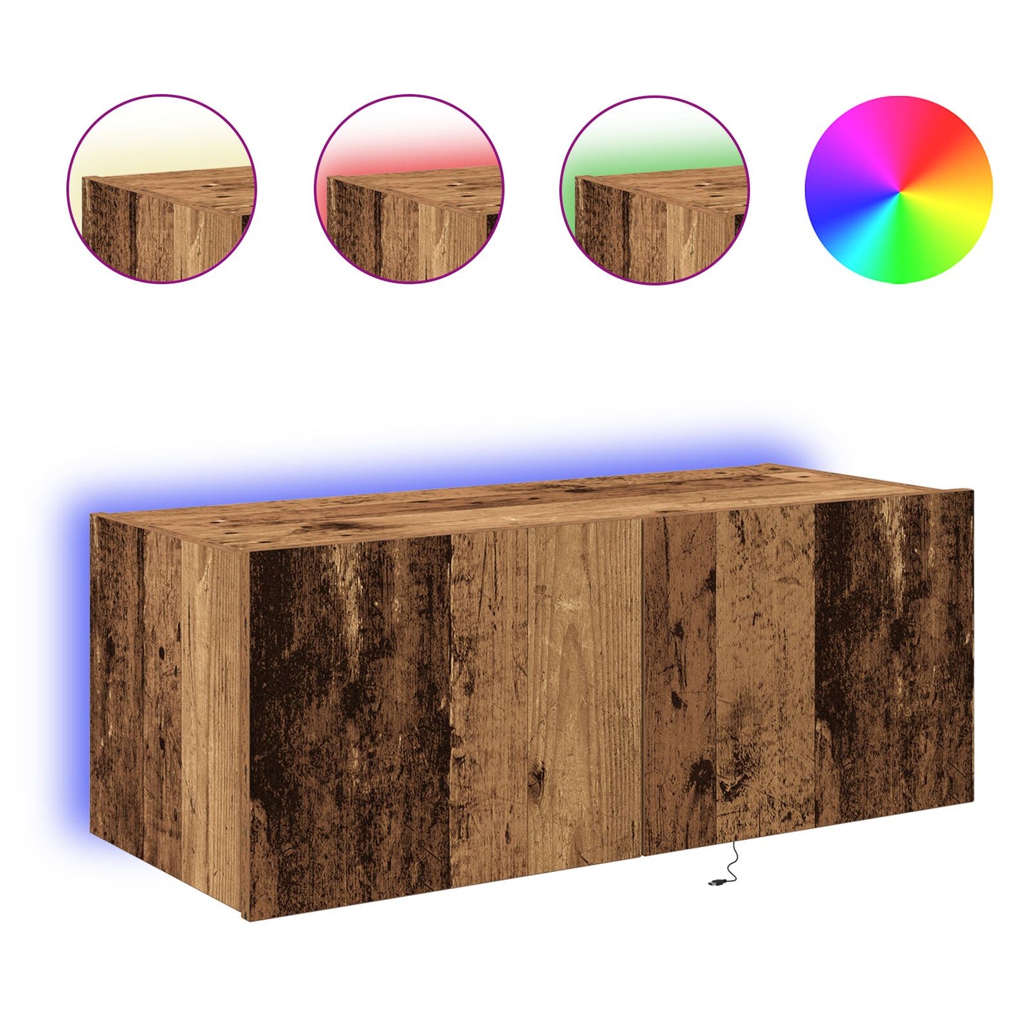 vidaXL TV-Wandregal mit LED-Beleuchtung Altholz 80x35x31 cm
