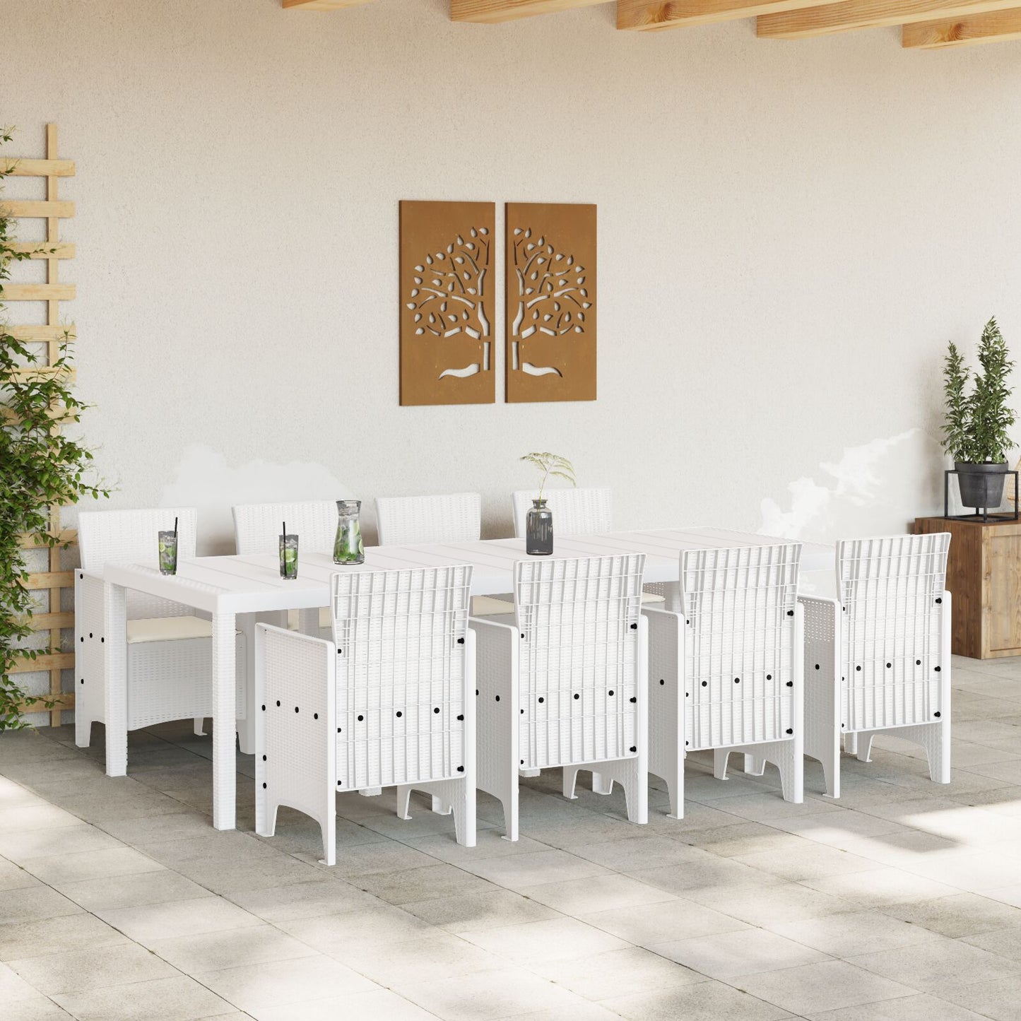 vidaXL Garten-Esszimmer-Set 9-teilig Weiß PE-Rattan Ergonomisch