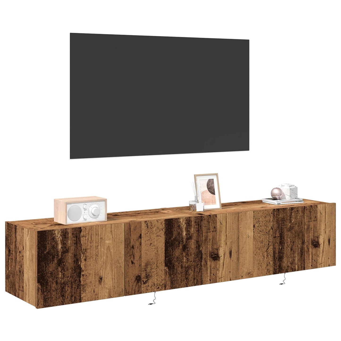 vidaXL TV-Wandmöbel mit LED-Lichtern 2 Stück Altes Holz 80x35x31 cm