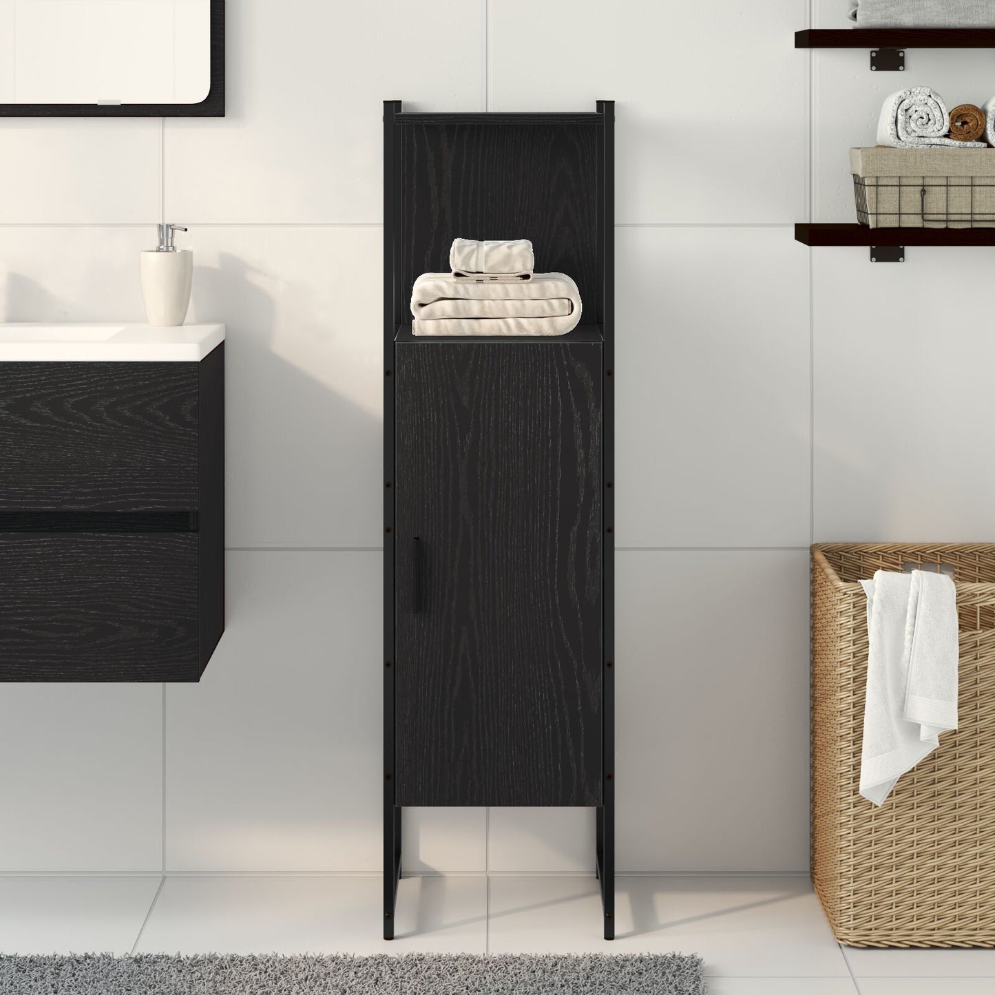 vidaXL Badezimmer Schrank Schwarz Eiche 33x33x120,5 cm Holzwerkstoff