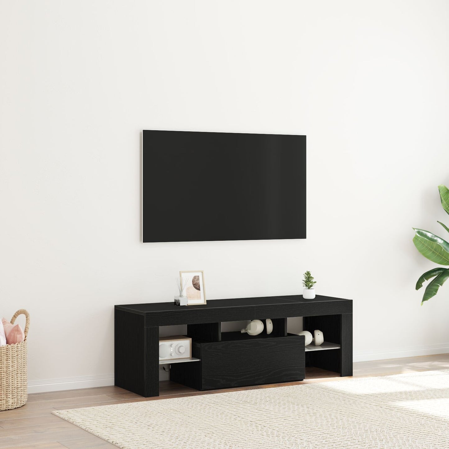 vidaXL TV-Schrank mit LED-Lichtern, schwarz, Eiche, 120x35x40 cm