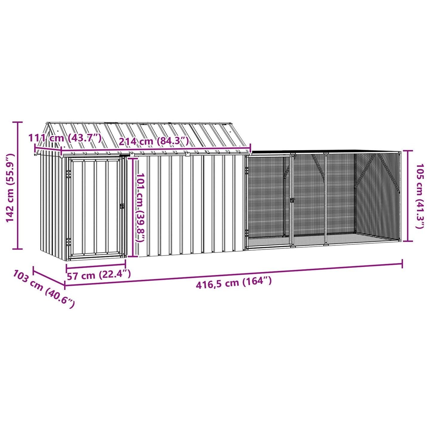 vidaXL Vogelvoliere mit Erweiterung Anthrazit 112x421x141 cm Stahl