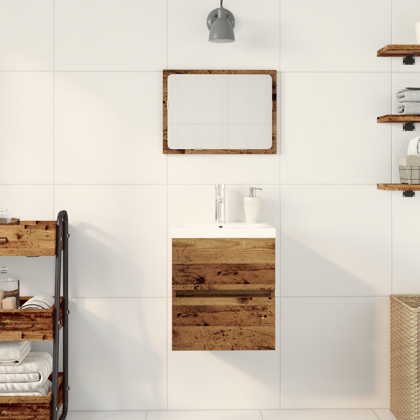 vidaXL Waschbeckenunterschrank mit eingebautem Becken Schwarze Eiche Ingenieure Holz, vidaXL Waschbeckenunterschrank Alter Holz 41x38,5x45 cm Ingenieure Holz