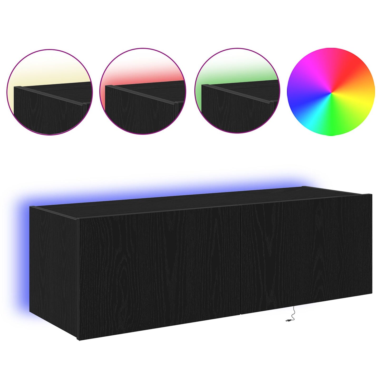 vidaXL TV-Wandregal mit LED-Lichtern Schwarz Eiche 100x35x31 cm