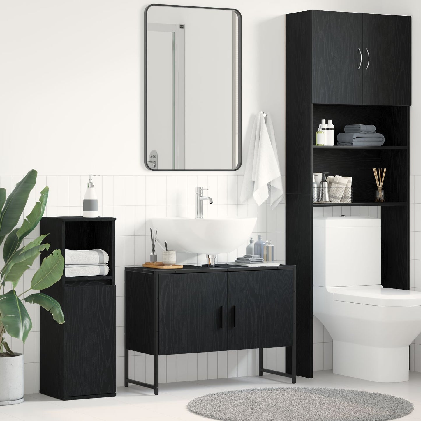 vidaXL Badezimmer Waschbecken Schrank Schwarz Eiche 80x33x60 cm Spanplatte