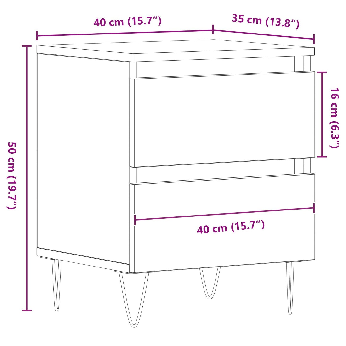 vidaXL Nachtkabinette 2 Stk. schwarze Eiche 40x35x50 cm Holzwerkstoff