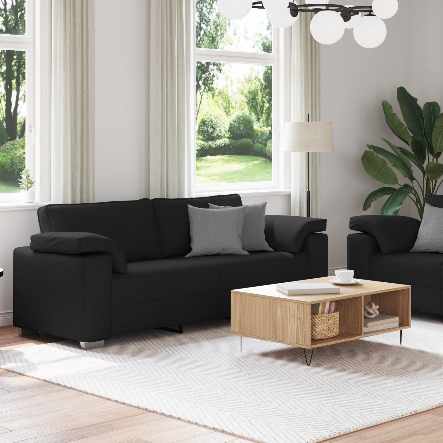 vidaXL 2-teiliges Sofaset mit Kissen schwarzer Stoff