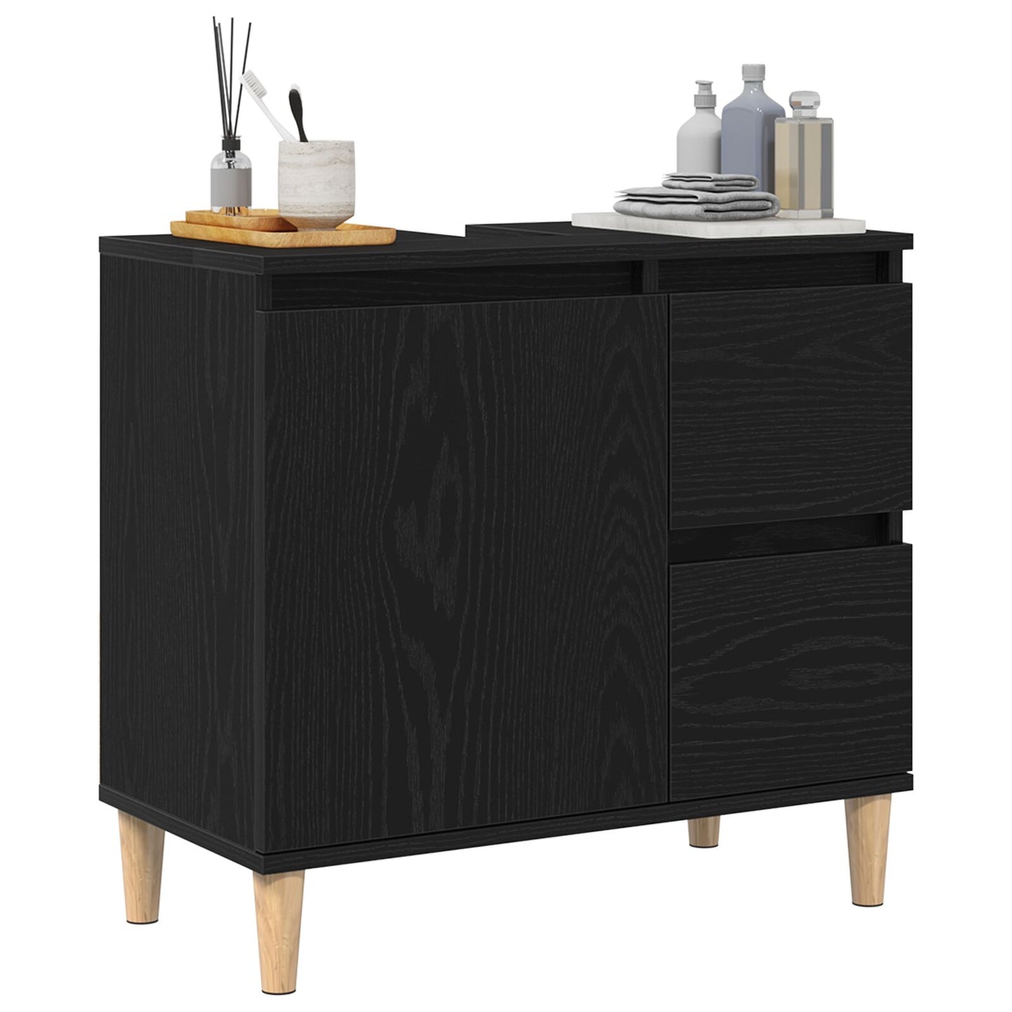vidaXL Waschbeckenunterschrank Schwarz Eiche 65x33x60 cm Holzwerkstoff