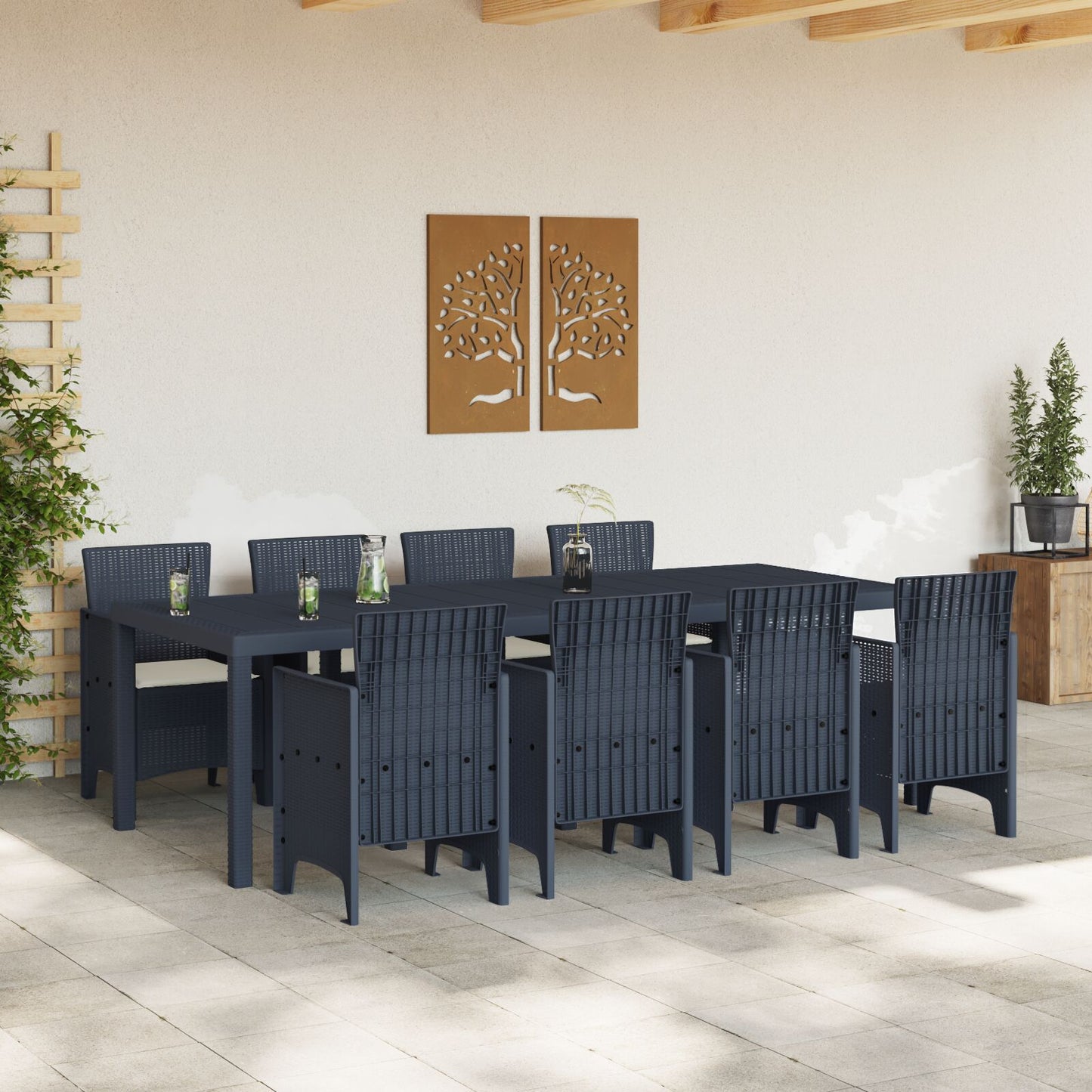 vidaXL 9-teilige Garten Essgruppe mit Kissen Anthrazit Poly-Rattan