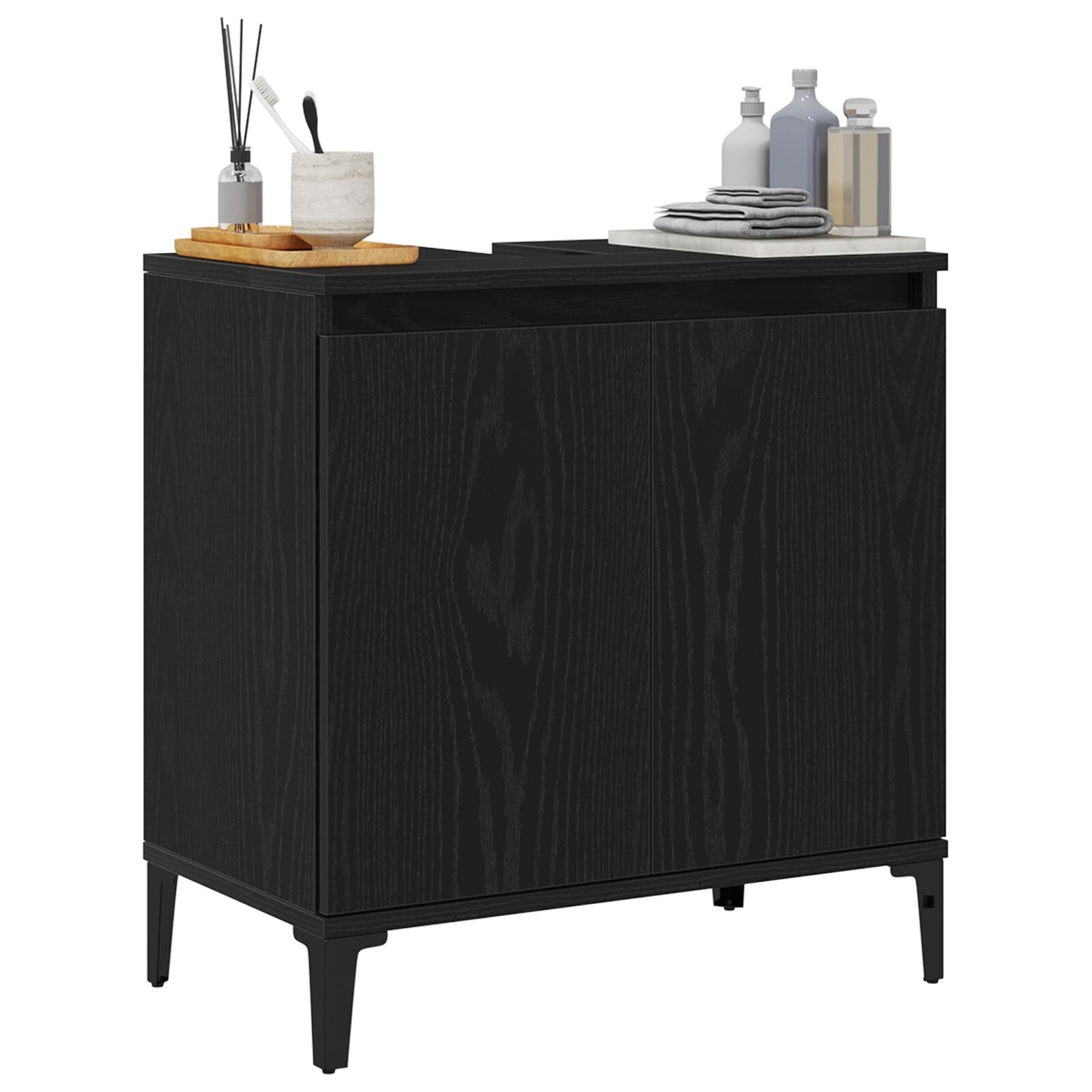 vidaXL Waschbeckenunterschrank Schwarz Eiche 58x33x60 cm Holzwerkstoff