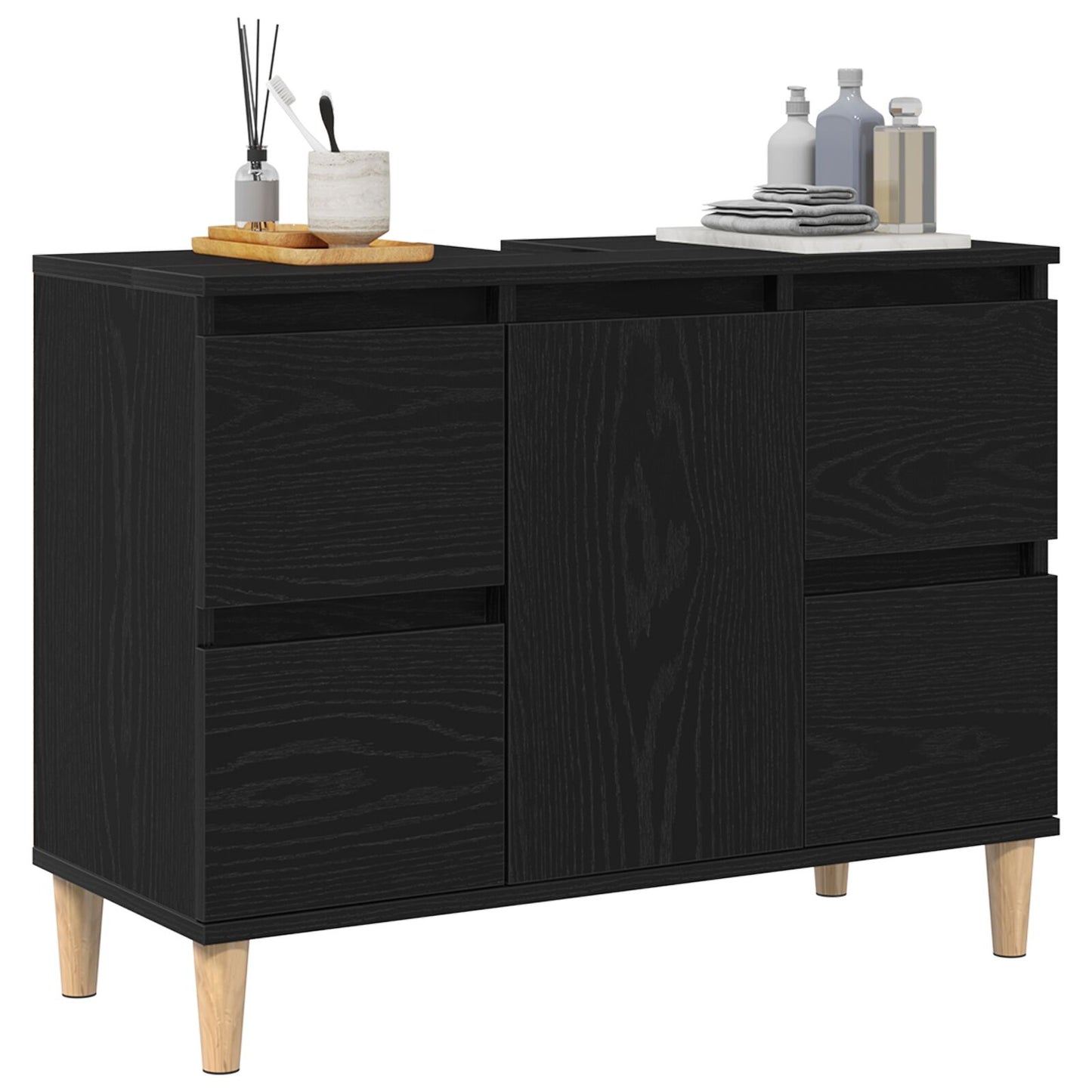 vidaXL Waschbeckenunterschrank Schwarz Eiche 80x33x60 cm Holzwerkstoff