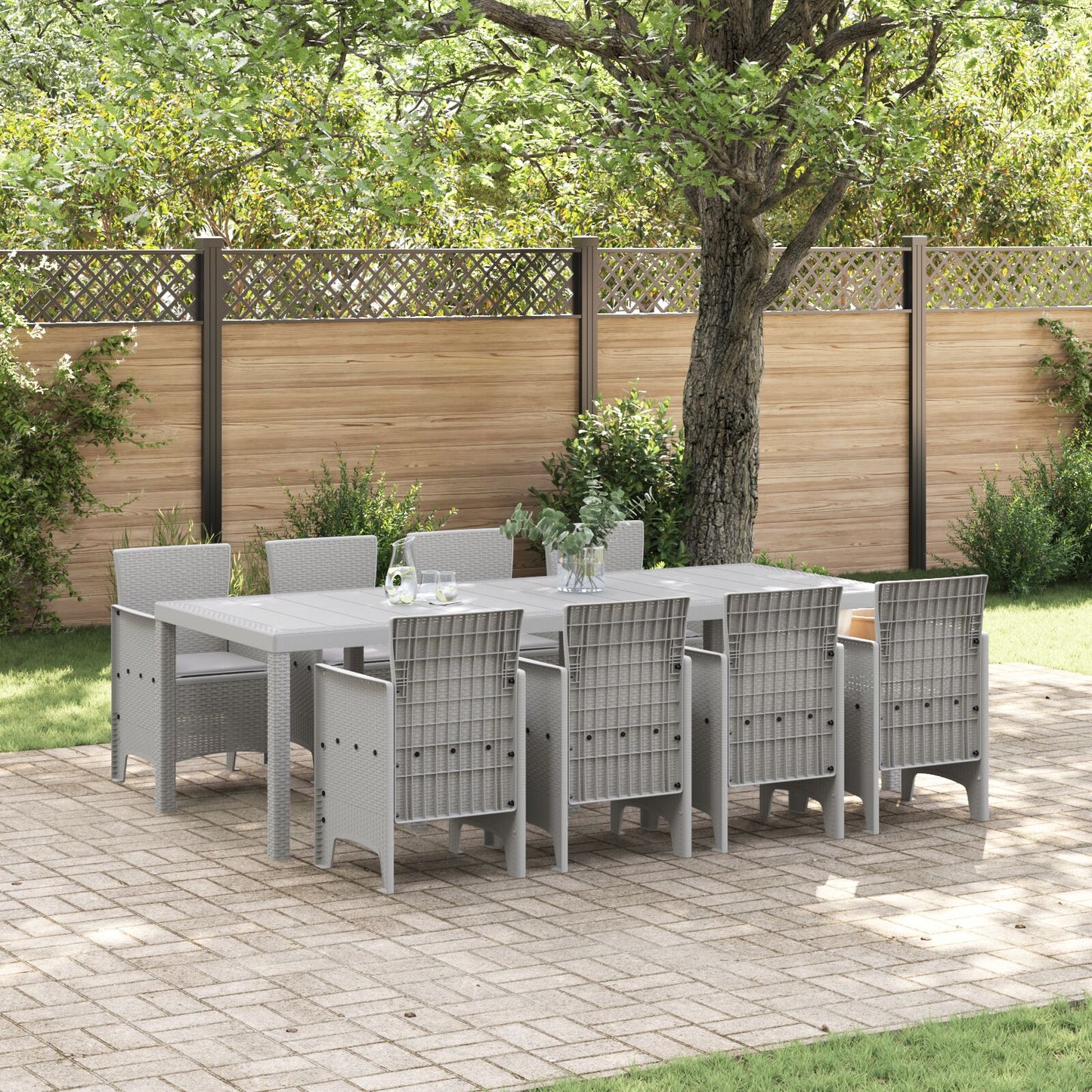 vidaXL 9-teiliges Garten-Ess-Set mit Kissen Weiß Poly Rattan