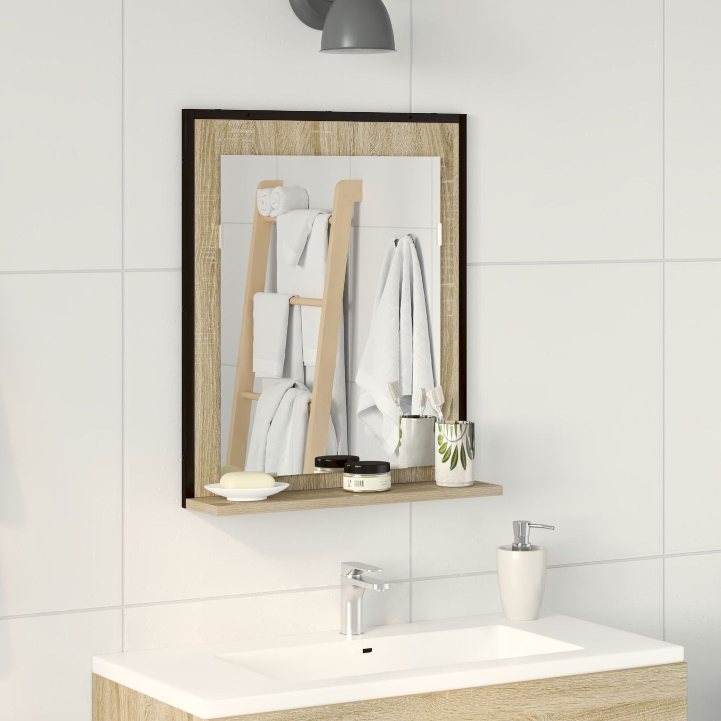 vidaXL Badezimmerspiegel mit Regal Sonoma Eiche 50x12x60 cm Holzwerkstoff