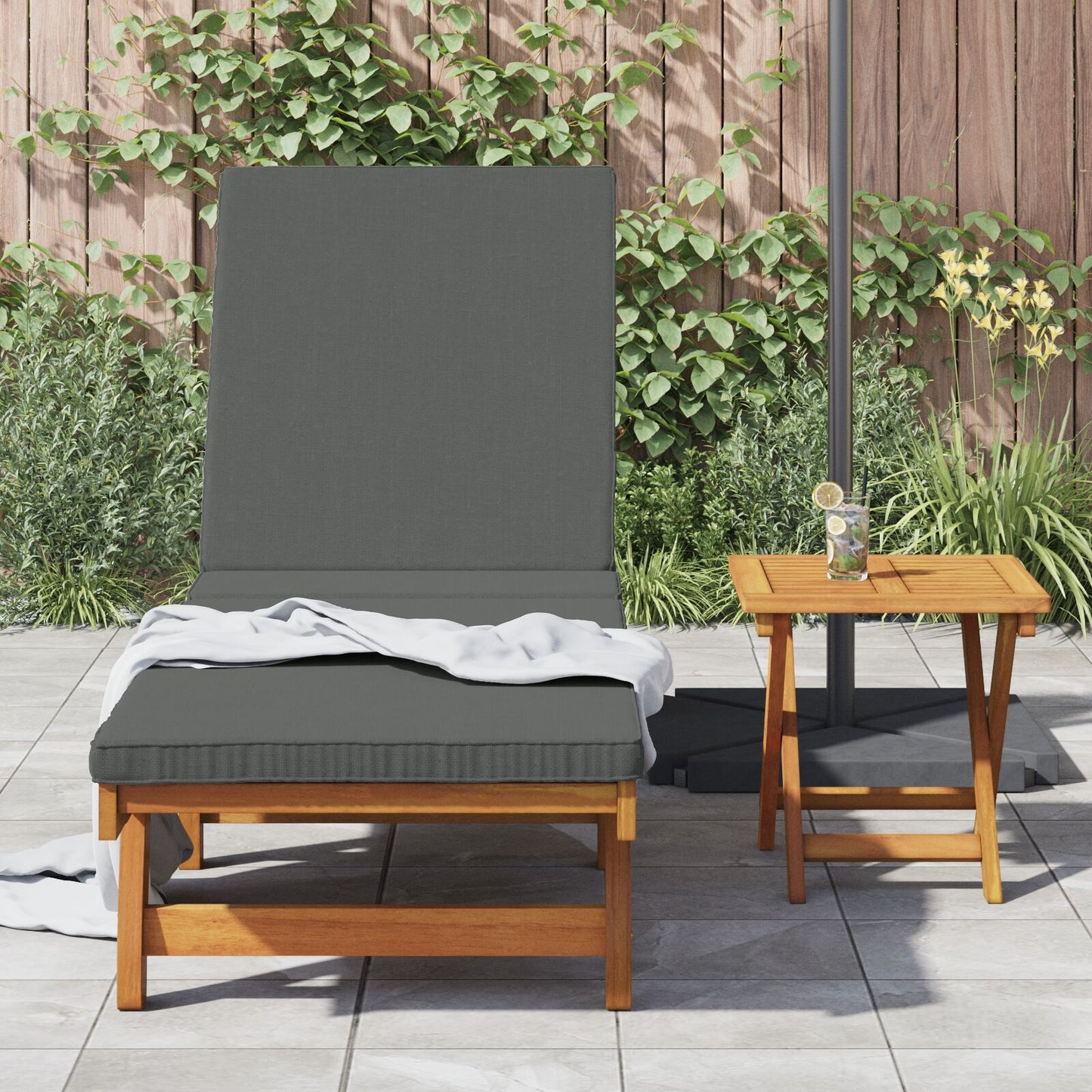 vidaXL Rollbare Sonnenliege mit Tisch und Kissen aus Akazienholz