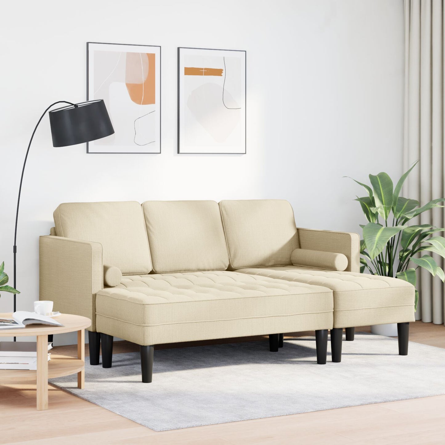 vidaXL 2-teiliges Sofa Set mit Kissen in Creme Stoff