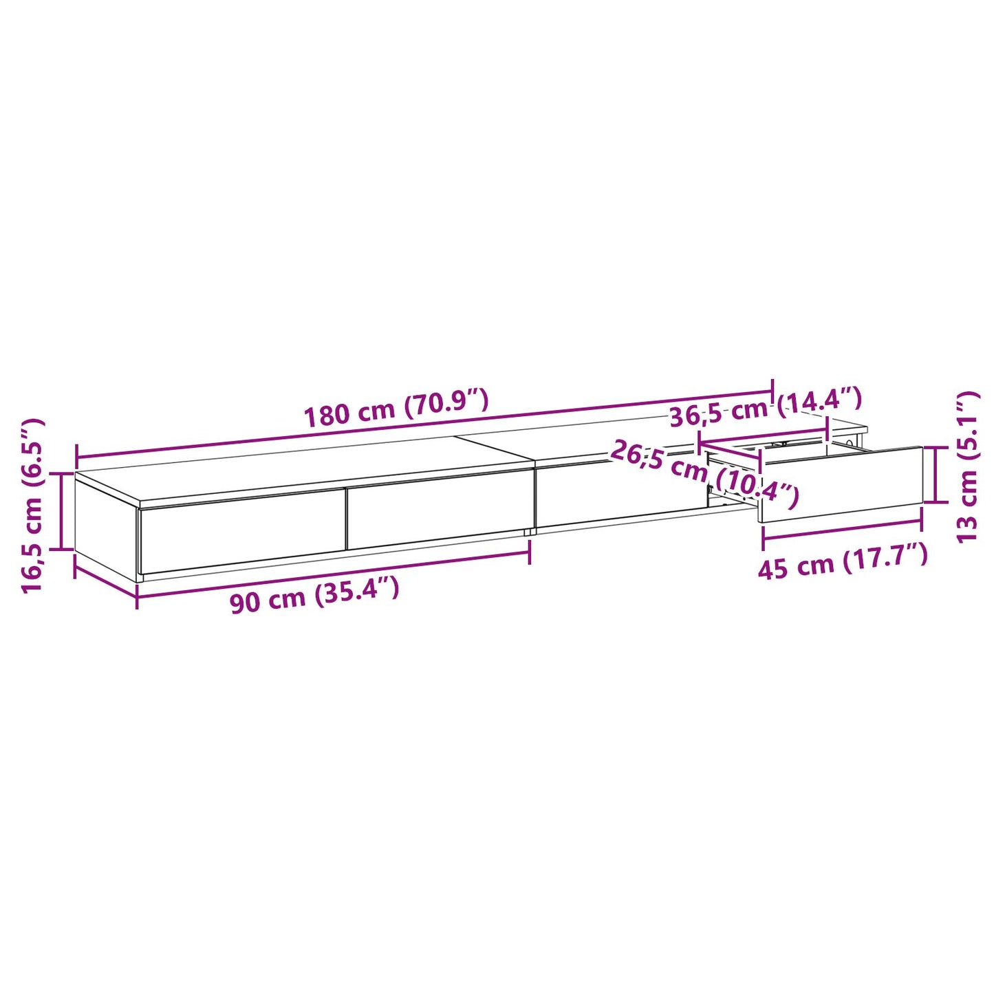 vidaXL Bett-Schubladen Weiß 180x36,5x16,5 cm aus Holzwerkstoff