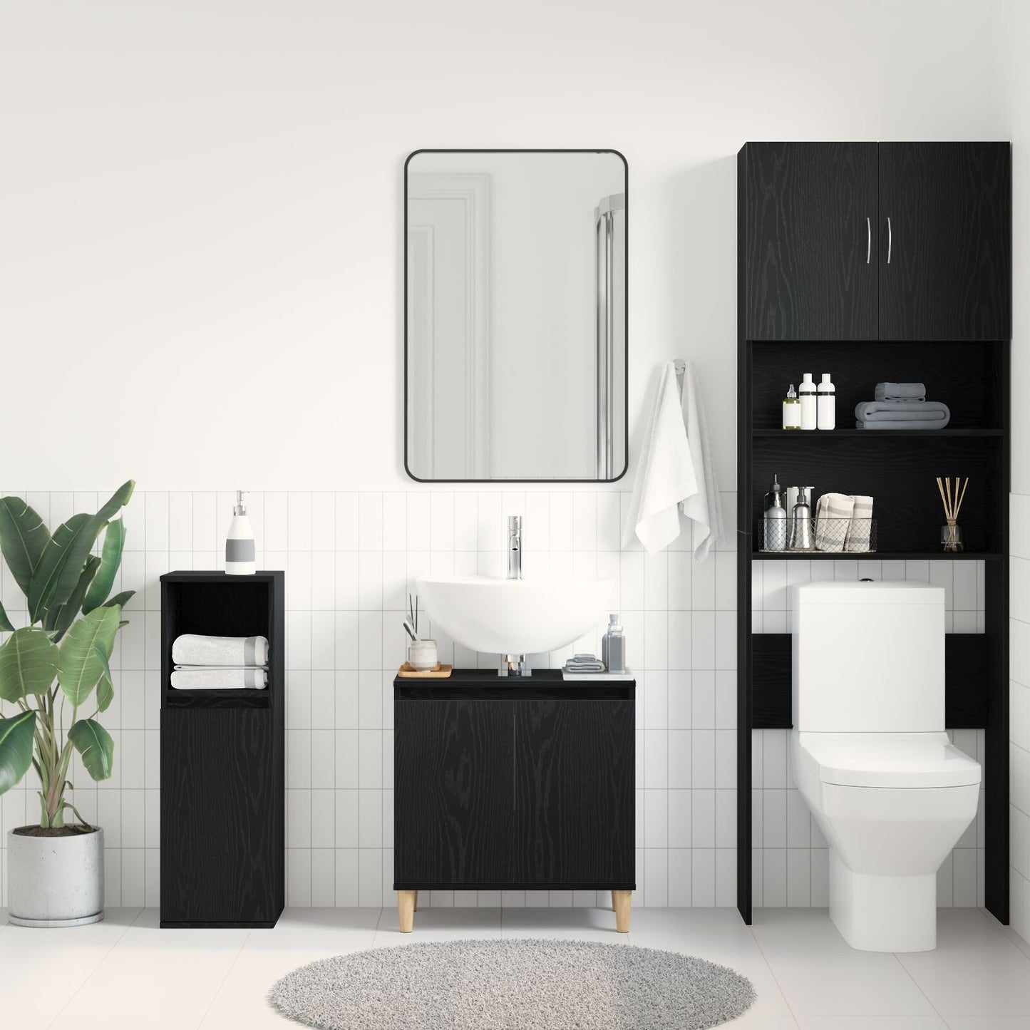 vidaXL Waschbeckenunterschrank Schwarze Eiche 58x33x60 cm Holzwerkstoff