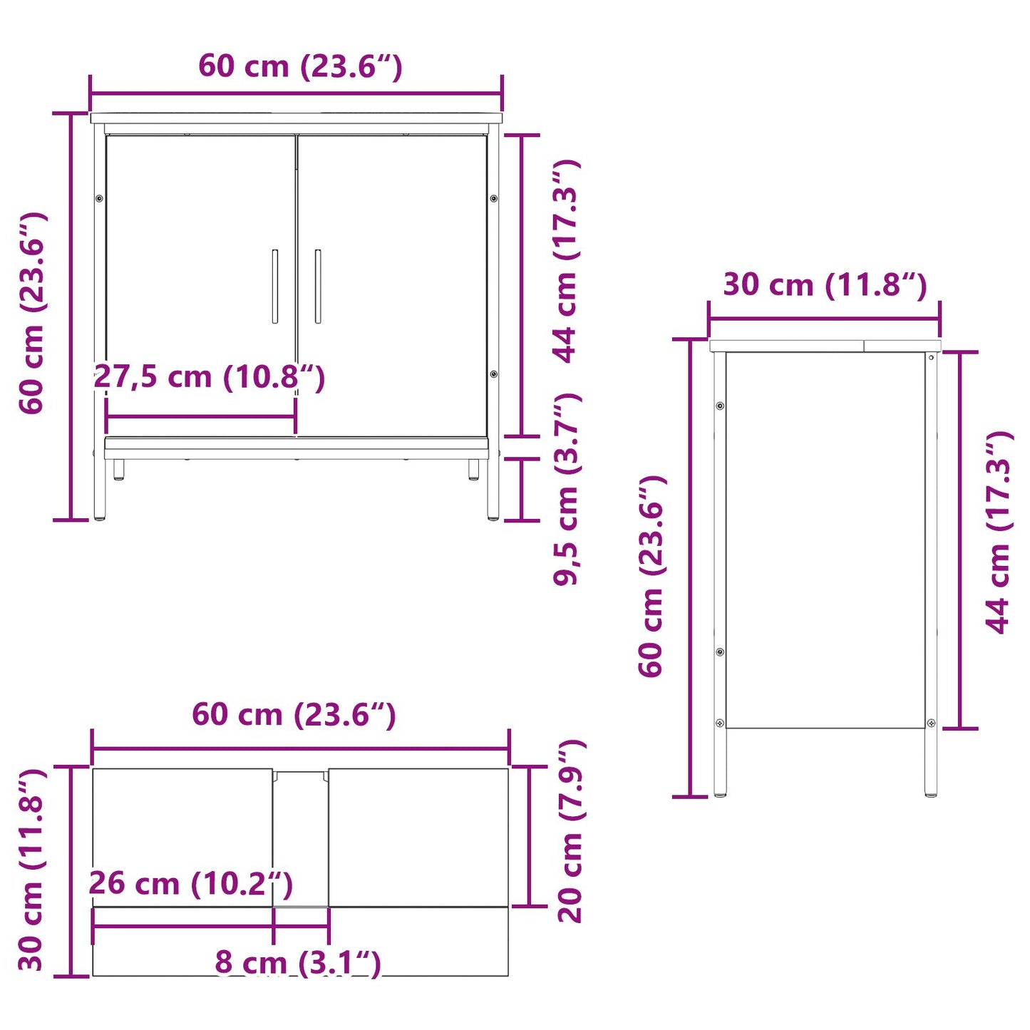 vidaXL Badezimmer Waschbecken Schrank Schwarz Eiche 60x30x60 cm Werkstoff