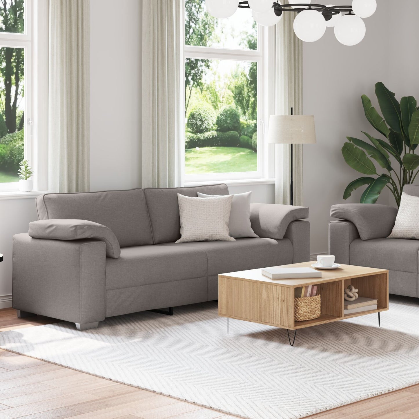 vidaXL 2-teiliges Sofaset mit Kissen Taupe Stoff