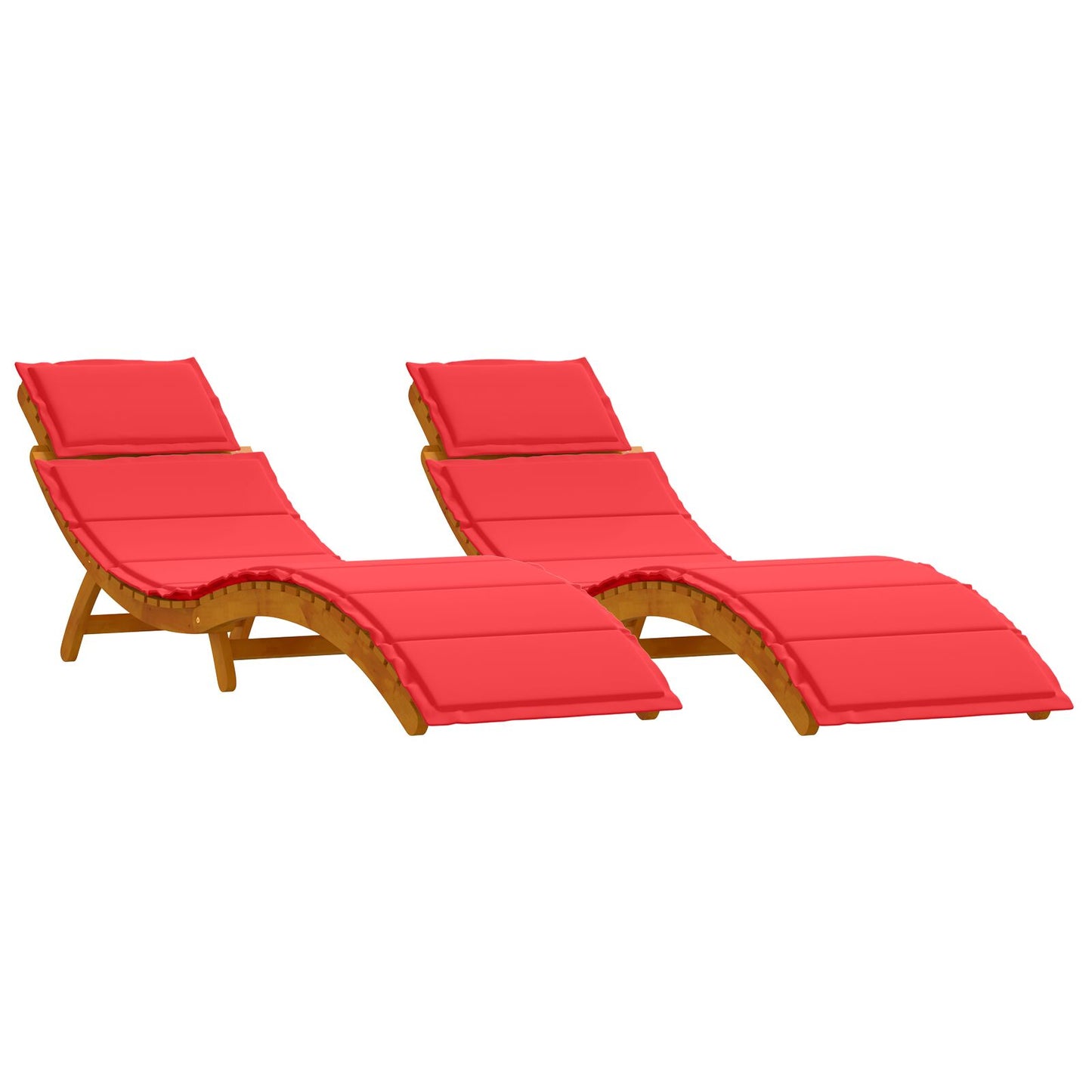 vidaXL Sonnenliegen mit Auflagen 2er Set Rot aus Akazienholz