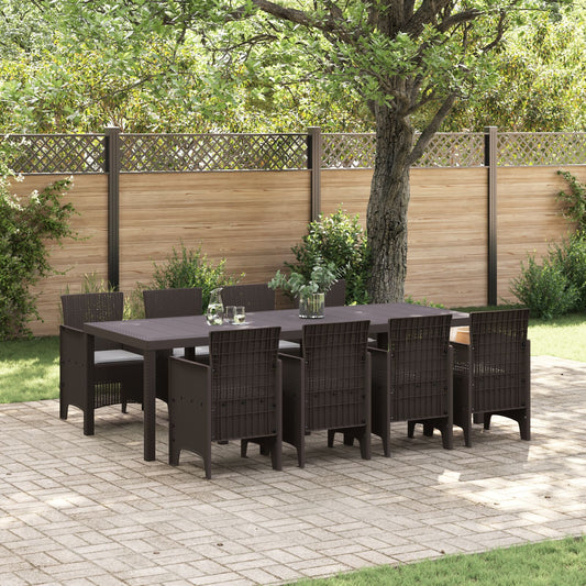 vidaXL 9-teiliges Garten-Esstisch-Set mit Kissen in Braun aus Poly-Rattan