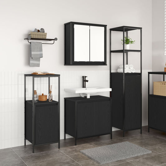 vidaXL 3-teilige Badezimmermöbel Set Schwarze Eiche Holzwerkstoff