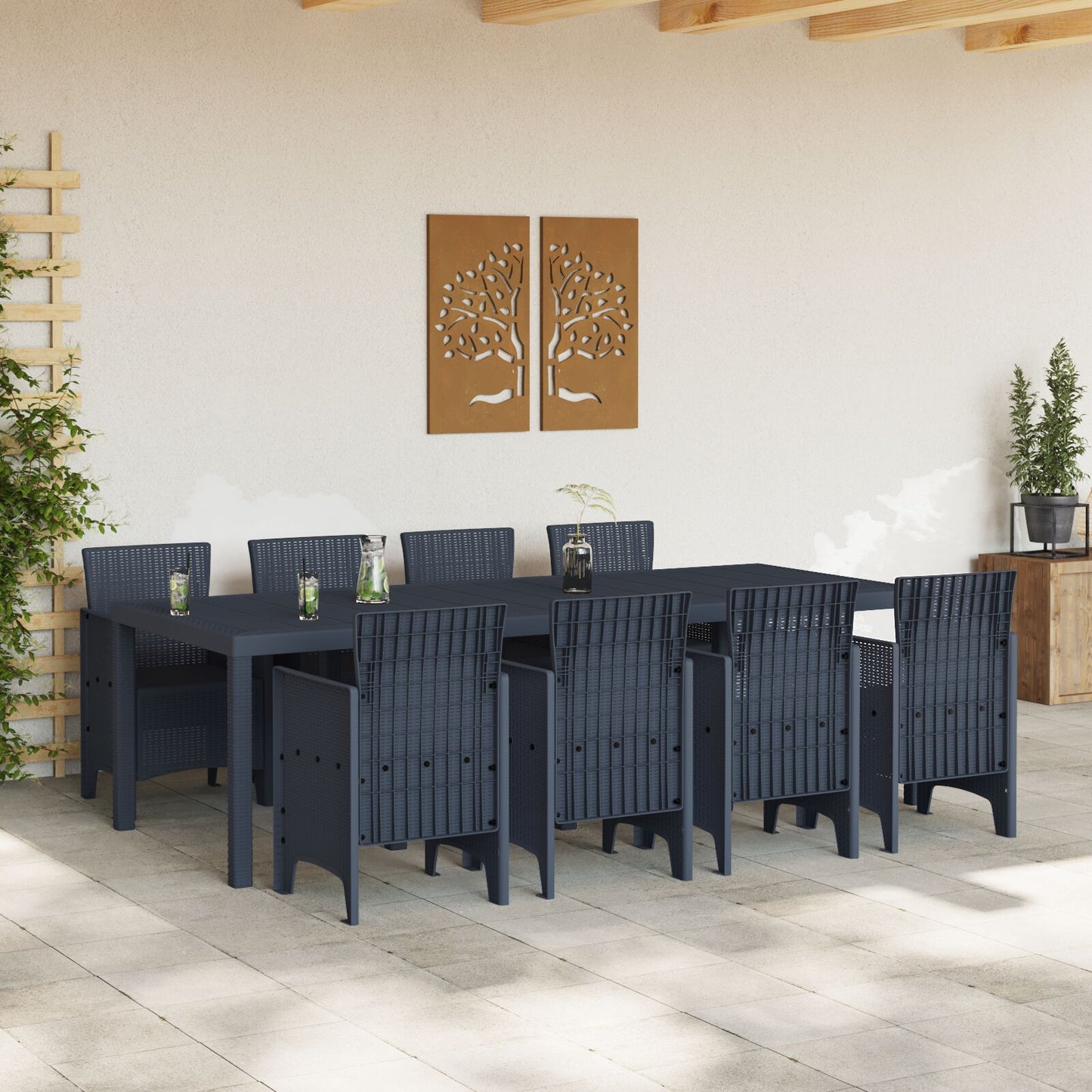 vidaXL 9-teiliges Garten Essset Anthrazit Poly-Rattan
