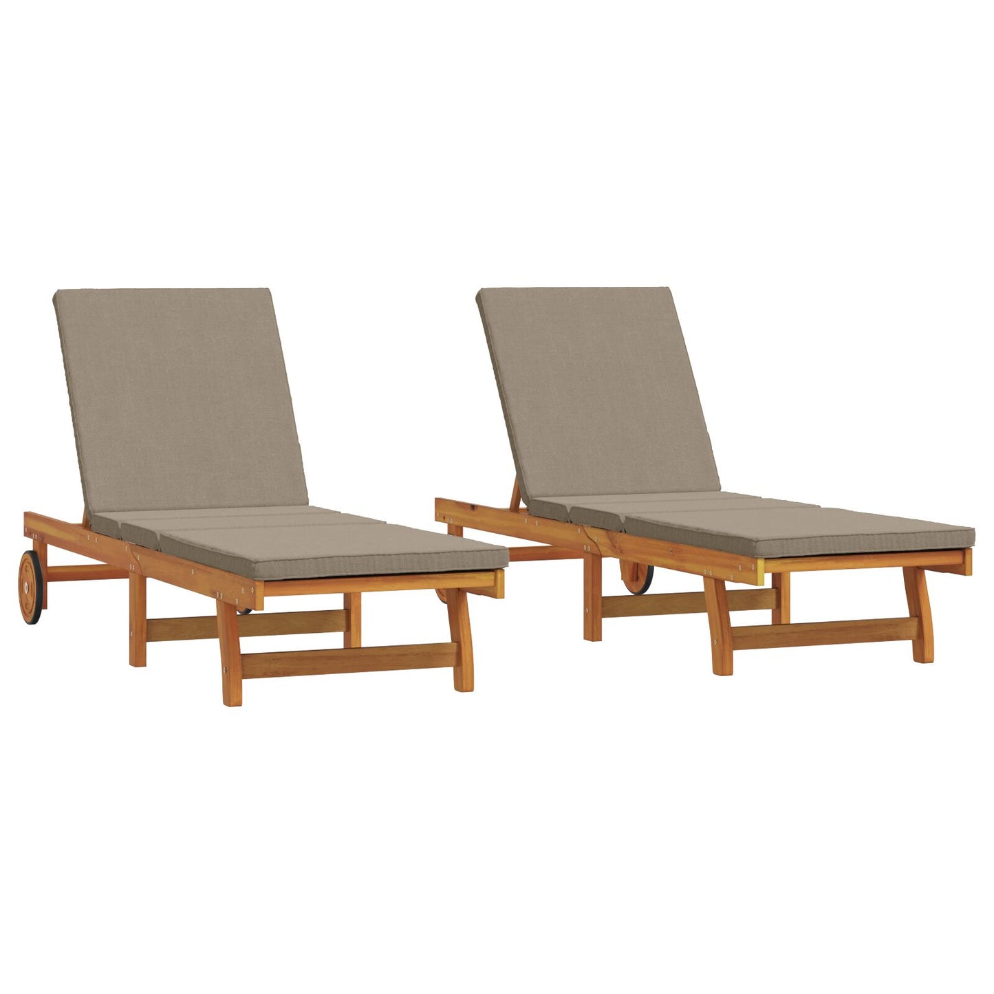 vidaXL Sonnenliegen 2er Set mit Rädern und Kissen aus robustem Akazienholz