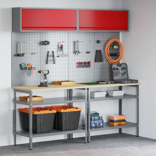 vidaXL 8-teiliges Werkbank-Set in Grau aus Stahl