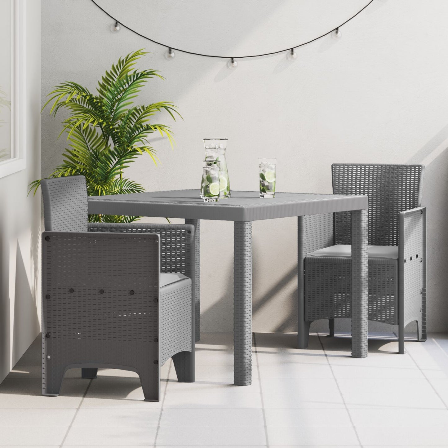 vidaXL 3-teiliges Garten-Esszimmer-Set mit Kissen – Hellgraues Poly-Rattan
