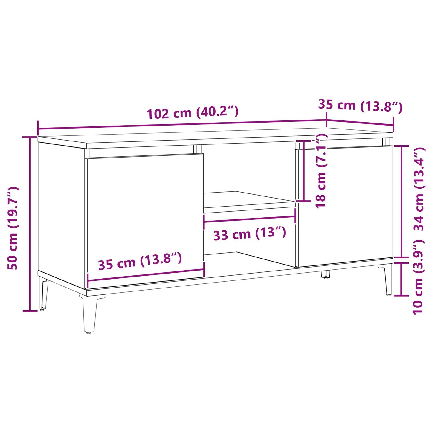 vidaXL TV-Schrank Schwarz Eiche 102x35x50 cm Holzwerkstoff