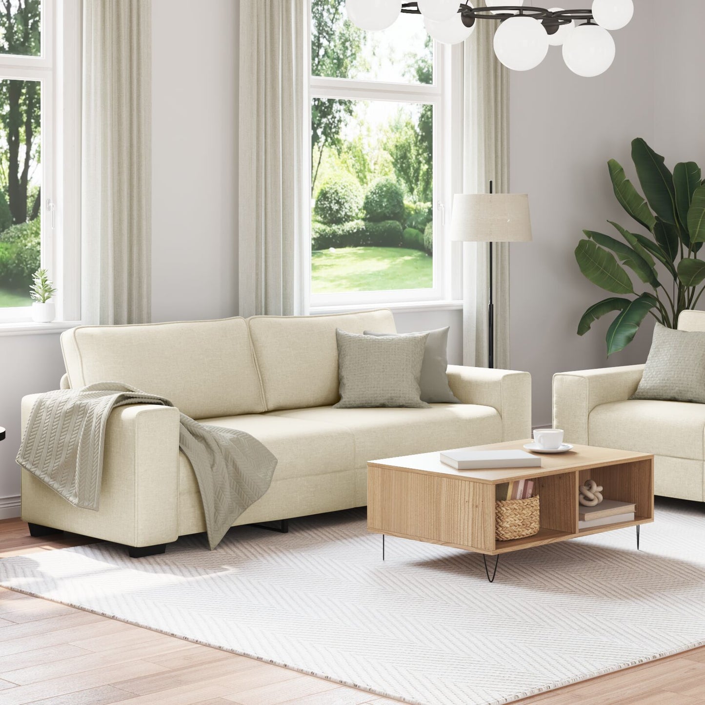vidaXL 2-teilige Sofagruppe mit Kissen aus Leinen