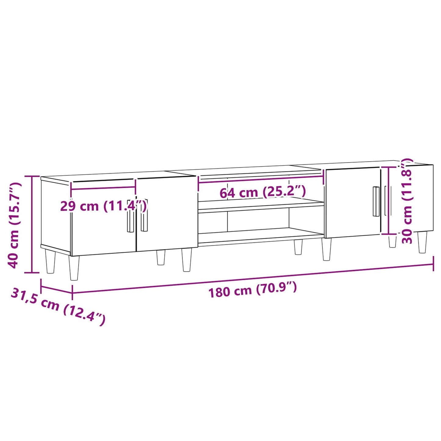 vidaXL TV Schrank Schwarz Eiche 180x31,5x40 cm Holzwerkstoff